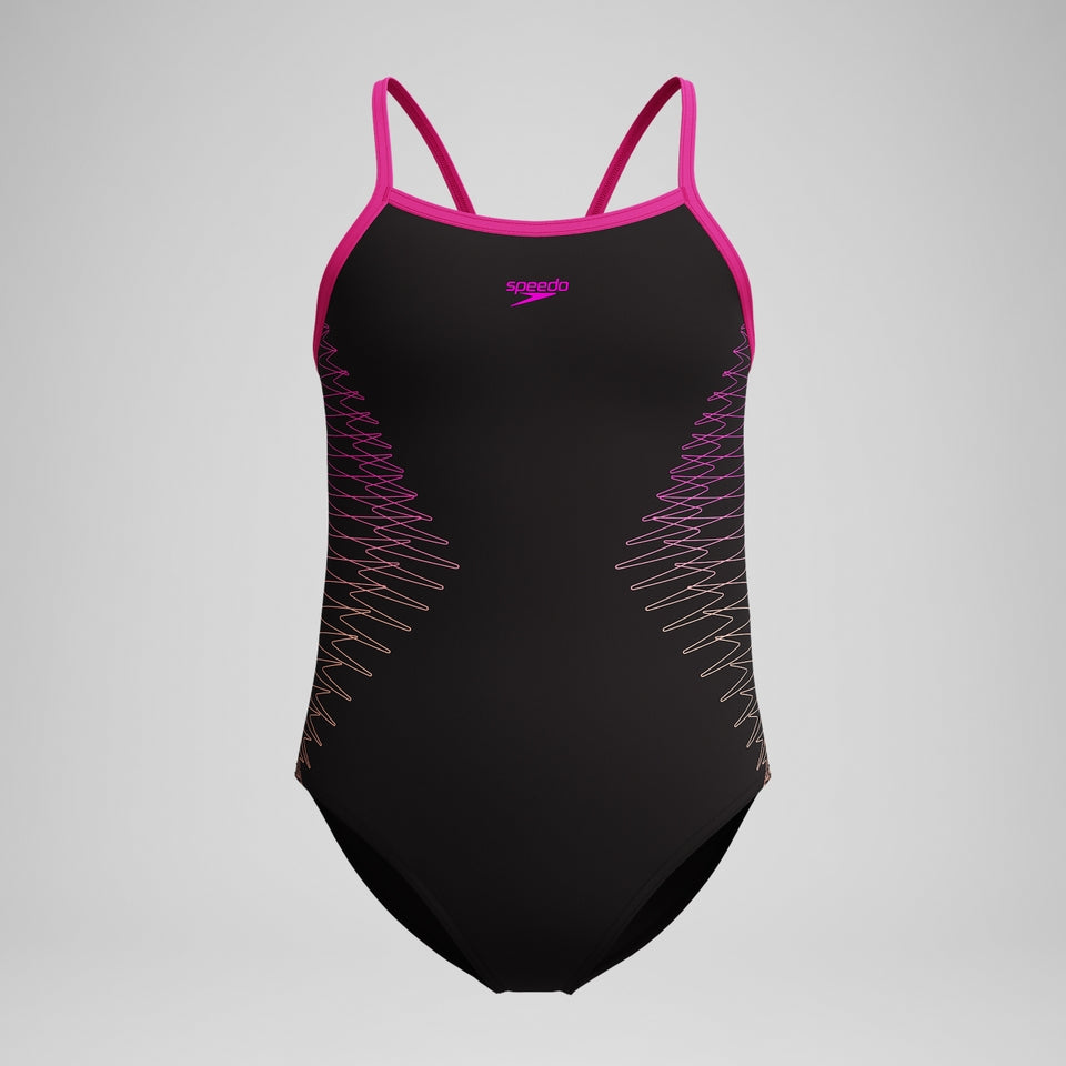 Girls Plastisol Placement Thinstrap Swimsuit Black/Pink | Speedo
