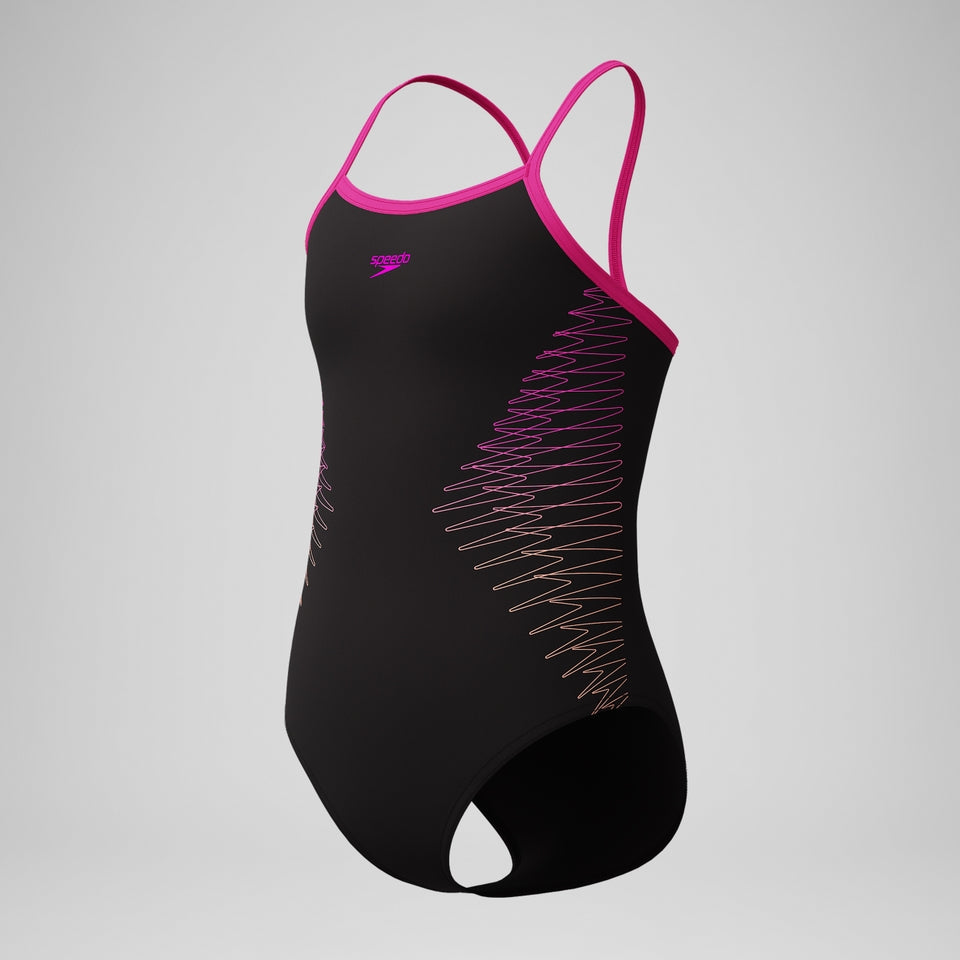 Girls Plastisol Placement Thinstrap Swimsuit Black/Pink | Speedo